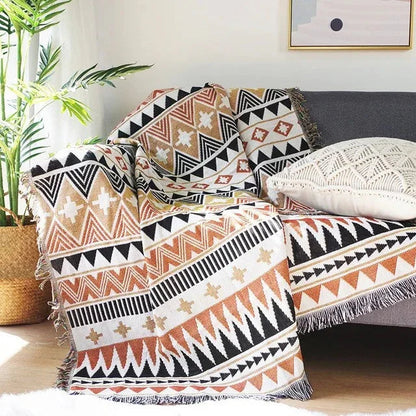 Jacquard Woven Accent Blanket with Fringe for Couch Bed Chair 51x63 in 63x87 in Multicolor Cotton Poly Blend Bohemian Home Decor