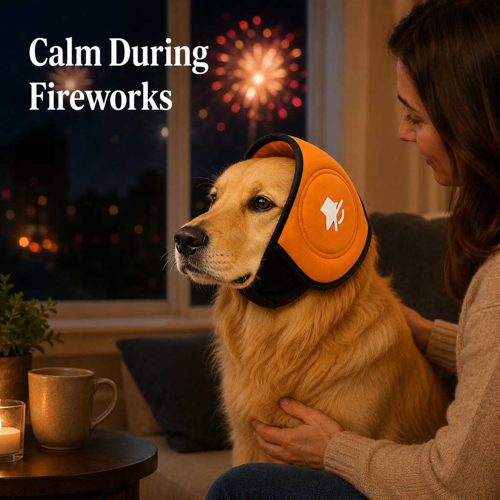 Ortekor Calming Dog Ear Muffs for Fireworks, Thunderstorms & Grooming - Soft Noise-Reducing Wrap to Help Ease Stress