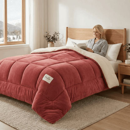 Plush Two-Sided Comforter for Bedroom - Checkered Microfiber & Fleece Blanket - Year-Round Lightweight Throw for Queen or Full Bed - Machine