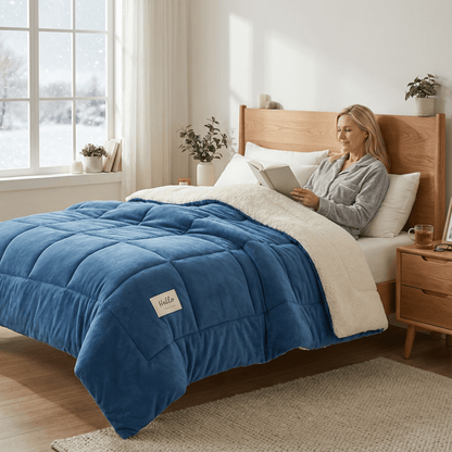 Plush Two-Sided Comforter for Bedroom - Checkered Microfiber & Fleece Blanket - Year-Round Lightweight Throw for Queen or Full Bed - Machine
