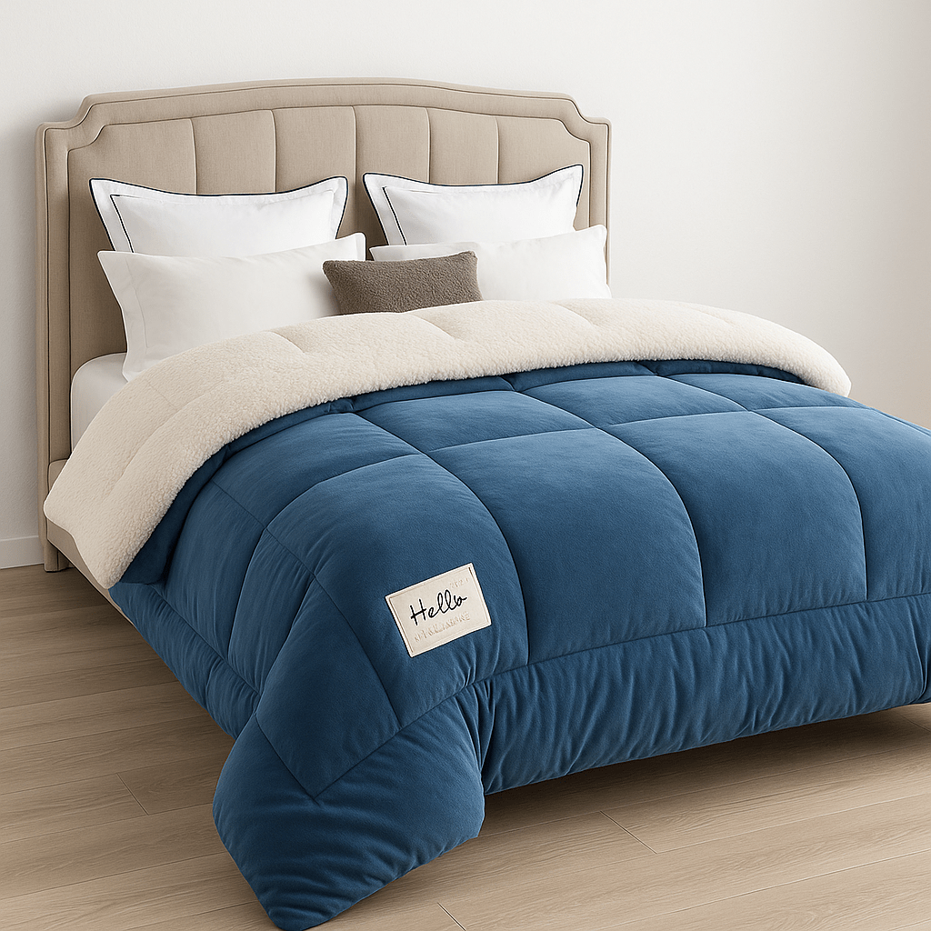 Plush Two-Sided Comforter for Bedroom - Checkered Microfiber & Fleece Blanket - Year-Round Lightweight Throw for Queen or Full Bed - Machine