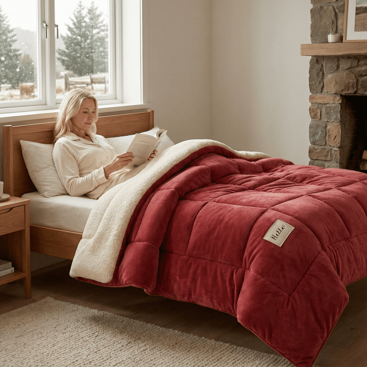 Plush Two-Sided Comforter for Bedroom - Checkered Microfiber & Fleece Blanket - Year-Round Lightweight Throw for Queen or Full Bed - Machine
