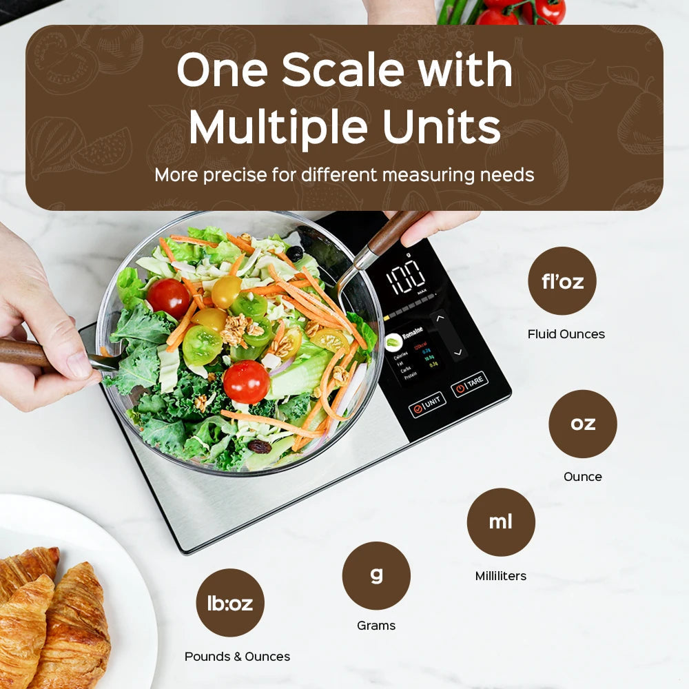 Digital Kitchen Nutrition Scale with Macro Tracking & Color Display for Meal Prep, Diet Planning & Cooking