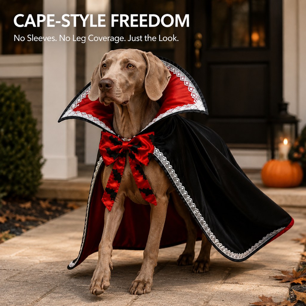 Ortekor Halloween Vampire Dog Cape Costume – Dracula Cloak with Stand-Up Collar for Trick-or-Treating, Parties & Photos