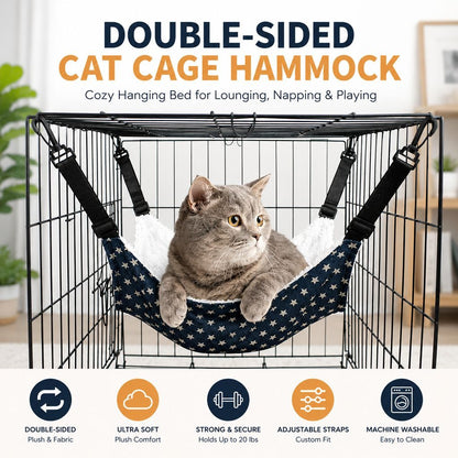 Ortekor Reversible Cat Cage Hammock with Adjustable Straps - Space-Saving Hanging Bed for Wire Crates