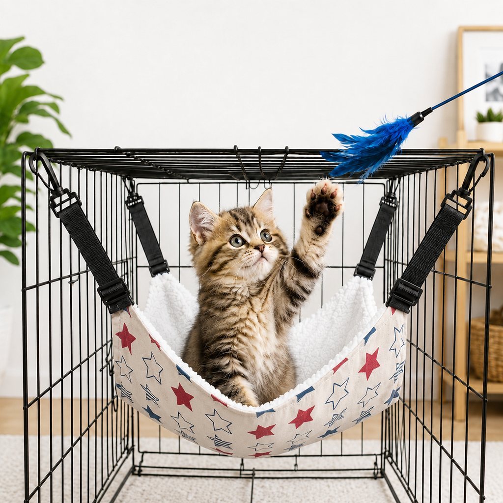 Ortekor Reversible Cat Cage Hammock with Adjustable Straps - Space-Saving Hanging Bed for Wire Crates
