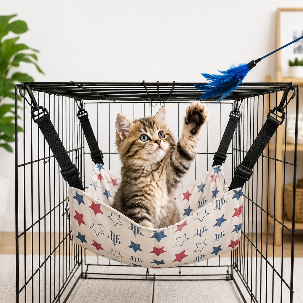 Ortekor Reversible Cat Cage Hammock with Adjustable Straps - Space-Saving Hanging Bed for Wire Crates