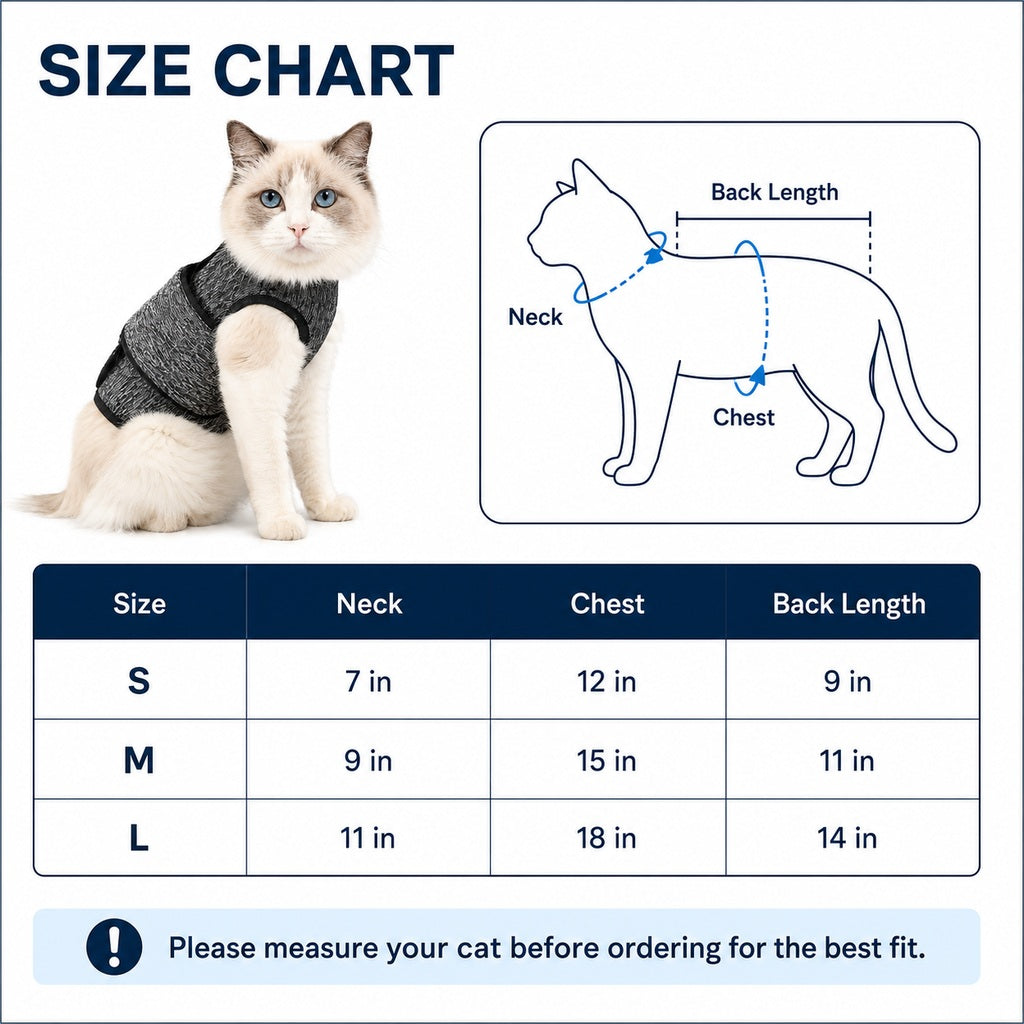 Ortekor Cat Calming Vest for Thunderstorms, Travel & Quiet Time - Soft Adjustable Comfort Wrap for Nervous Cats