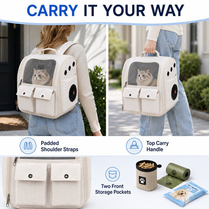 Ortekor USB-Powered Dual-Fan Cat Carrier Backpack for Vet Visits & Everyday Travel - Fan-Assisted Cooling for Less-Stuffy Trips