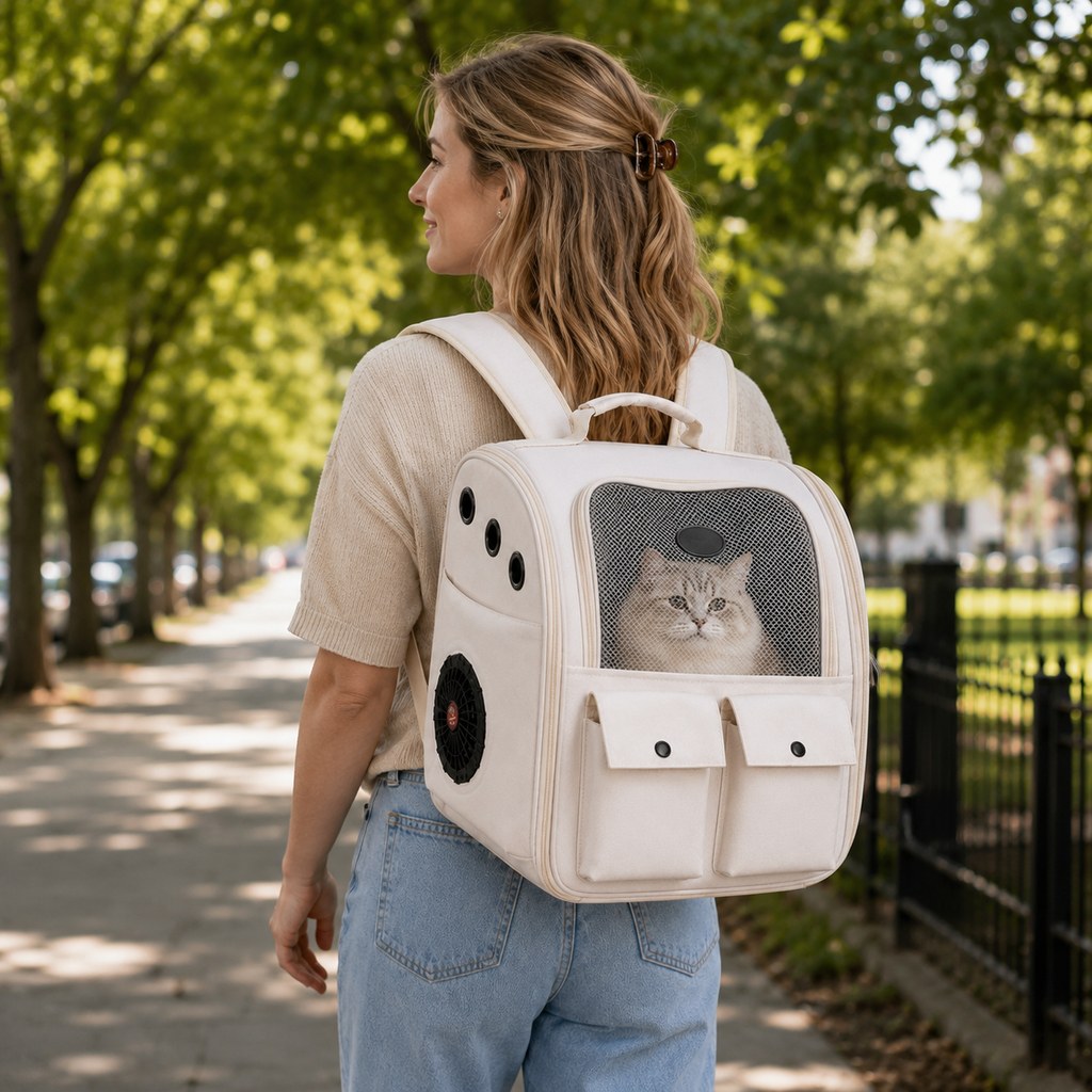 Ortekor USB-Powered Dual-Fan Cat Carrier Backpack for Vet Visits & Everyday Travel - Fan-Assisted Cooling for Less-Stuffy Trips
