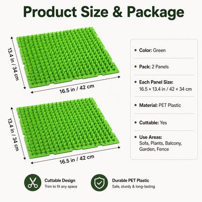 Ortekor 2-Pack Green Cut-to-Fit Cat Deterrent Mat for Sofas, Plants & Balconies - Helps Protect Furniture from Scratching, Digging & Curious Paws
