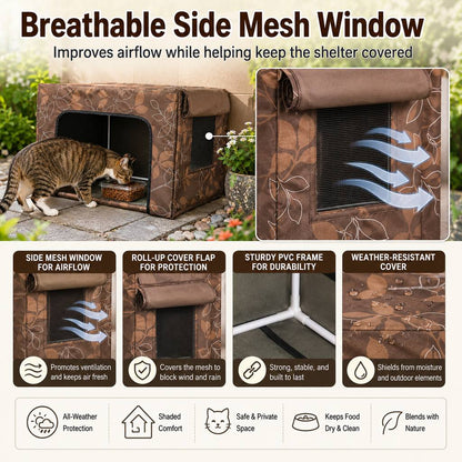 Ortekor Outdoor Cat Feeding Shelter for Backyards - Weather-Resistant Food Station Cover
