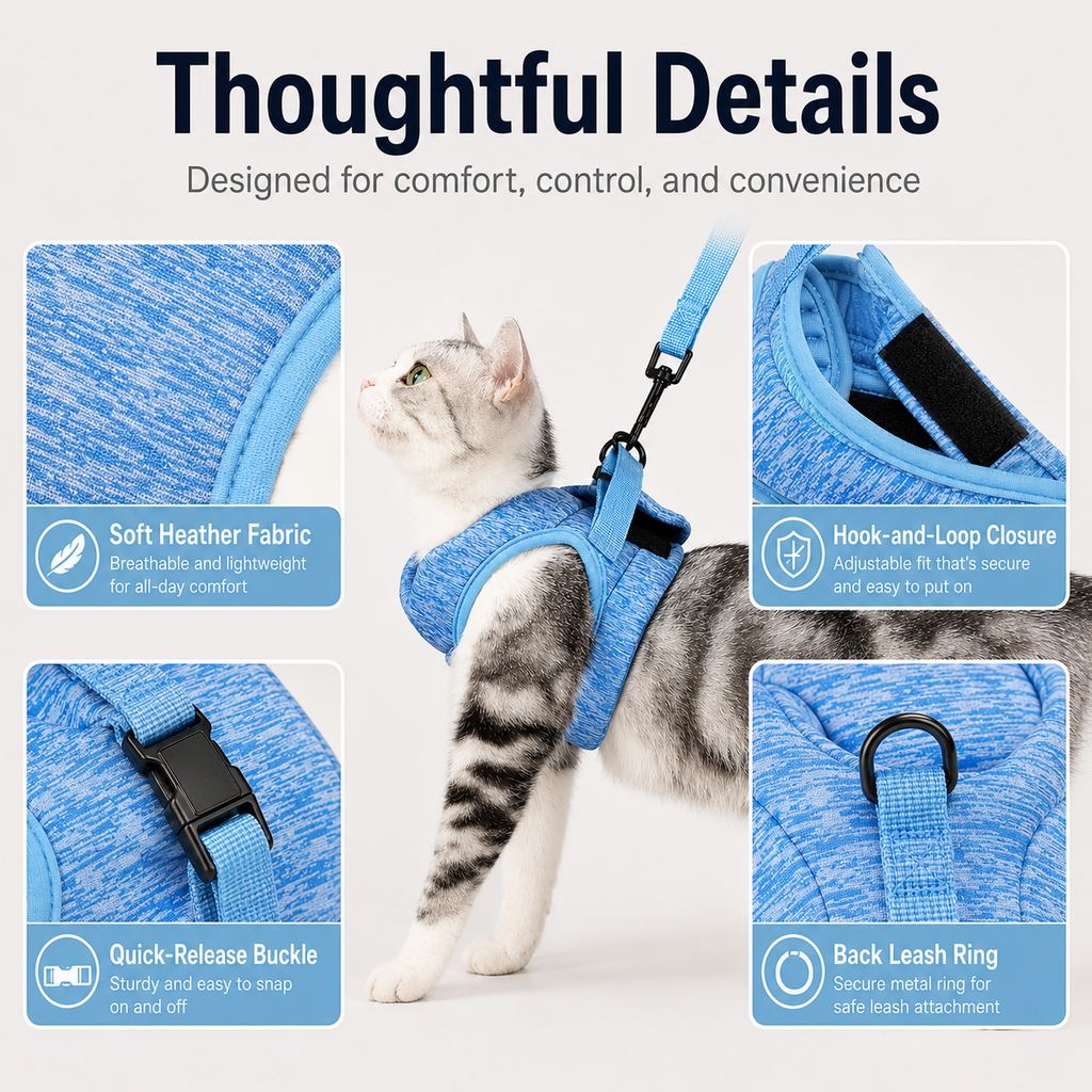 Ortekor Lightweight Cat Harness & Leash Set for Outdoor Walks - Breathable Adjustable Vest for Secure, Comfortable Control