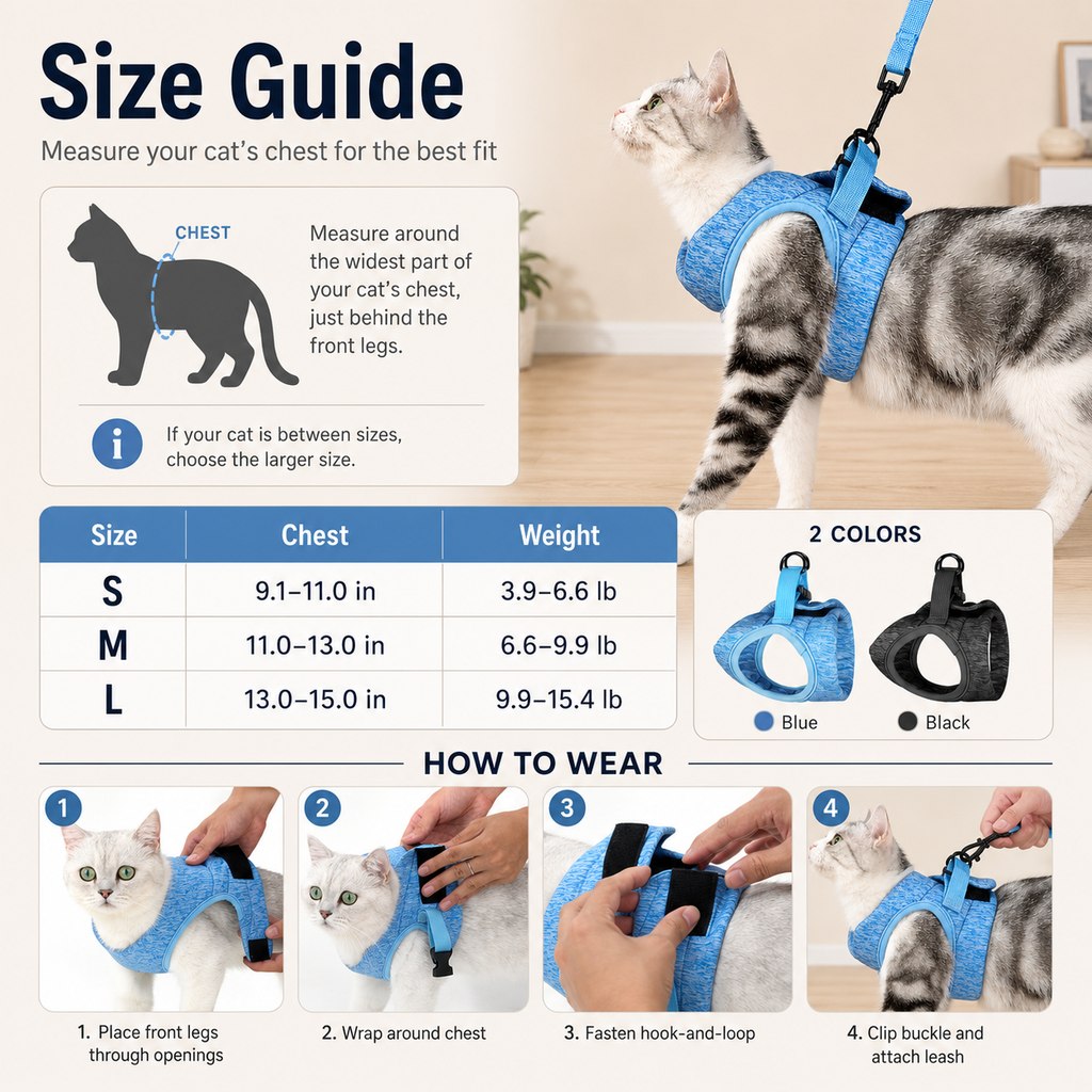 Ortekor Lightweight Cat Harness & Leash Set for Outdoor Walks - Breathable Adjustable Vest for Secure, Comfortable Control