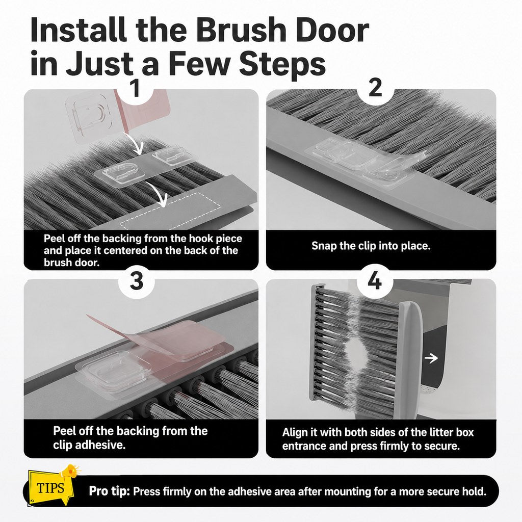 Ortekor Cat Litter Box Self-Grooming Brush Door – Automatic Loose Fur Catcher for Enclosed Litter Boxes & Cleaner Homes, 2-Piece Set