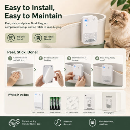 Ortekor Smart Litter Box Odor Control Deodorizer for Cats - Cordless Auto-Sensing Pet Odor Purifier