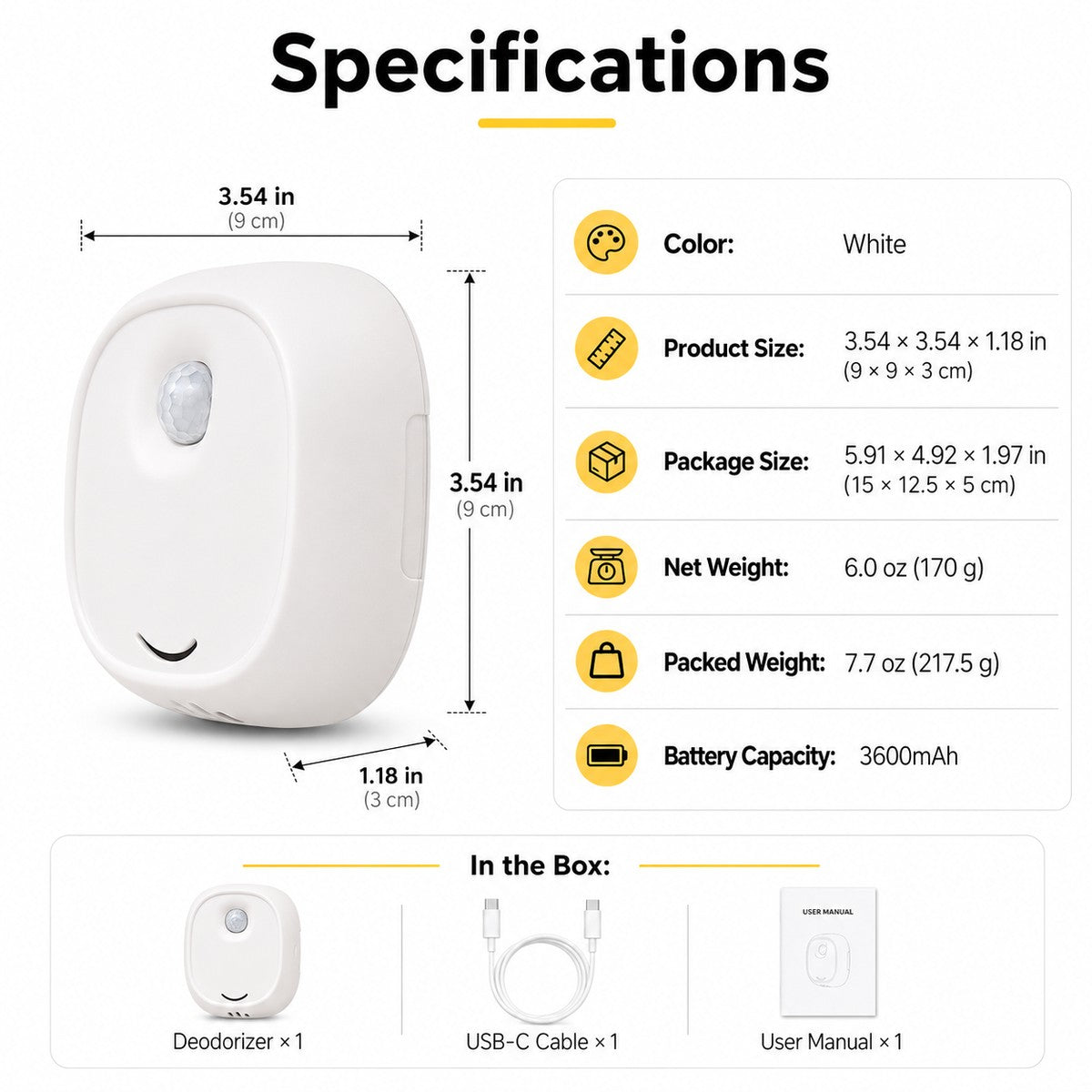 Ortekor Smart Cat Litter Box Deodorizer for Apartments & Bathrooms — Motion Sensor Odor Control for Daily Litter Box Smell