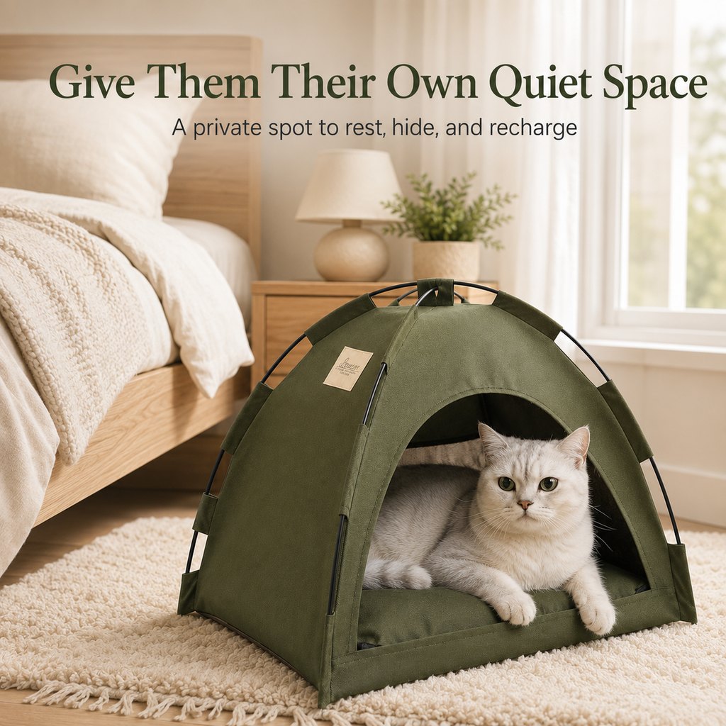 Ortekor Cozy Foldable Cat Tent Bed for Apartment Naps - Breathable Hideaway with Removable Cushion
