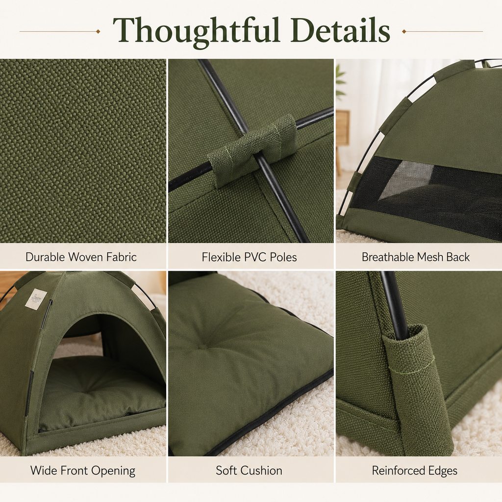 Ortekor Cozy Foldable Cat Tent Bed for Apartment Naps - Breathable Hideaway with Removable Cushion