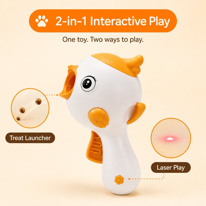 Ortekor Interactive Cat Treat Launcher Toy with Laser - Indoor Cat Enrichment Game for Bored Cats, Exercise & Feeding Fun