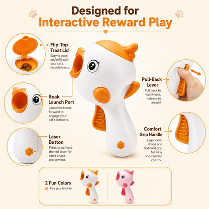 Ortekor Interactive Cat Treat Launcher Toy with Laser - Indoor Cat Enrichment Game for Bored Cats, Exercise & Feeding Fun
