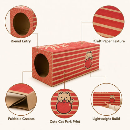 Ortekor Foldable Kraft Paper Cat Tunnel for Indoor Cats - Space-Saving Hide & Play Toy to Beat Boredom
