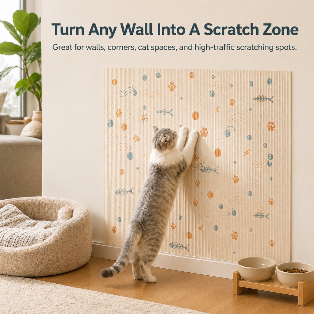 Ortekor Self-Adhesive Cat Scratch Mat for Wall & Furniture Protection – Cuttable Cat Scratching Pad for Sofa, Door, Bedside & Home Surfaces