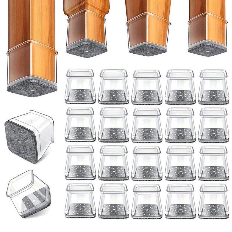 Chair Leg Floor Protectors 24-Pack for Square Legs 0.5-0.75 inch | Felt Pads Furniture Glides Noise Reduction Hardwood Laminate Tile Protect