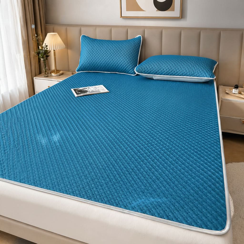 Foldable Cooling Sleep Mat for Summer – Breathable Waffle Texture Bed Pad with Soft Touch Surface – Portable Bedding Topper for Hot Weather