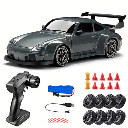 Remote Control Drift Car with LED Wheels – 1:24 Scale 4WD Racing Vehicle for Kids – Rechargeable RC Stunt Car