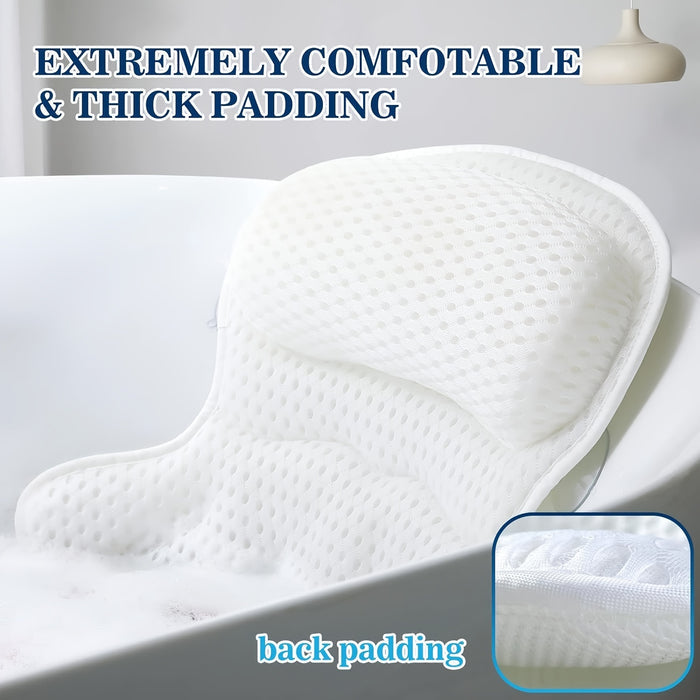 Spa Bath Pillow with Neck and Back Support – 4D Air Mesh Cushion with Suction Cups for Bathtub Relaxation