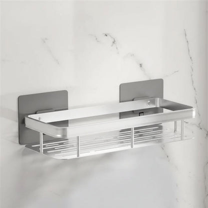 Organisateur de douche d'angle adhésif à montage mural – Étagère de rangement étanche sans perçage pour salle de bain, toilettes et lavabo – ABS et acier en noir ou argent