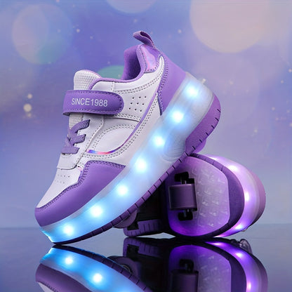 LED Light-Up Roller Skate Sneakers for Kids with Removable Wheels – USB Rechargeable Inline Shoes for Boys & Girls