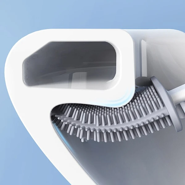 Bathroom Toilet Brush with Holder Silicone Bristles Antibacterial Floor Standing Wall Mount Non-Slip for Toilet Bowl