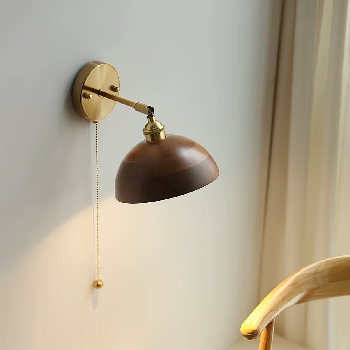 Walnut Wood Wall Sconce for Bedroom Hallway Living Room Ambient Lighting Brass Accent Fixture 6-7 inch Rustic Indoor Lamp Hardwired E26