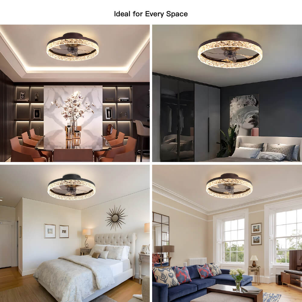 Low-Profile Flush Mount Ceiling Fan with Dimmable LED Light & Remote 20 Inch for Bedroom Living Room Kitchen Dining Reversible Blades 6 Spee