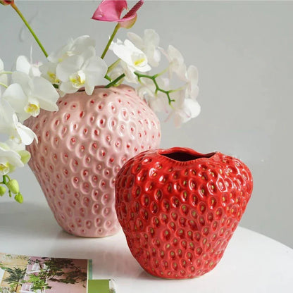 Charming Strawberry Shaped Ceramic Vase for Home Decor