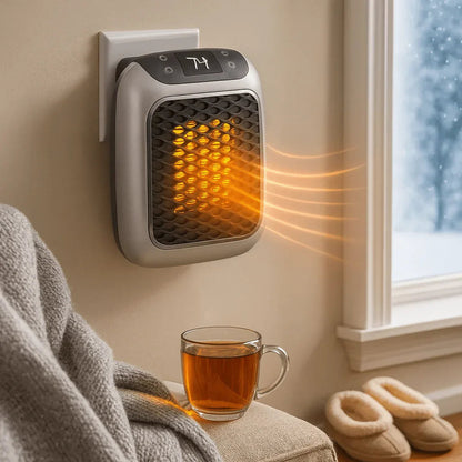 Compact 800W Wall-Outlet Space Heater with LED Display & Remote Control for Quick Room Heating