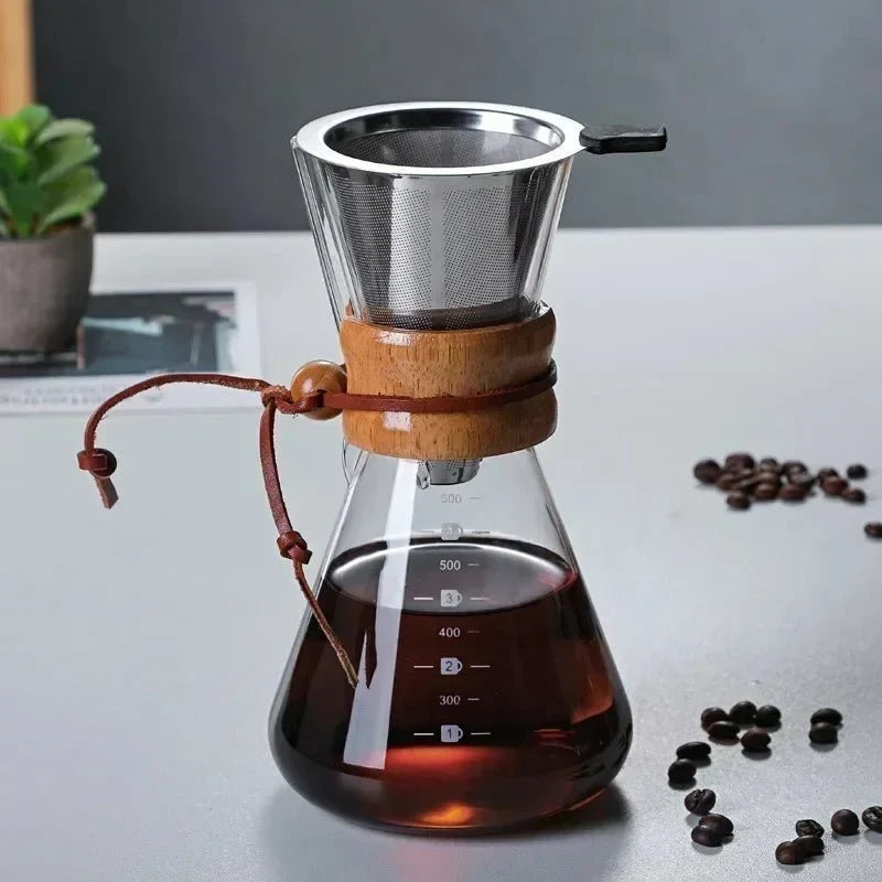 Pour-Over Coffee Maker Glass Carafe & Cone Dripper Brewing Set – Manual Single-Origin Filter Kit for Home Barista