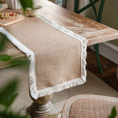 Woven Jute Runner for Dining Tables 12 in x 71 in Natural Beige Farmhouse Buffet Cloth Centerpiece Decor Boho Kitchen Rustic Home Styling