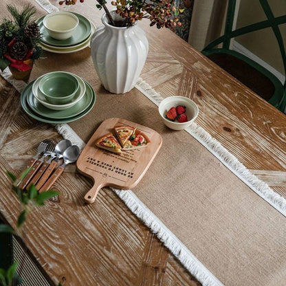 Woven Jute Runner for Dining Tables 12 in x 71 in Natural Beige Farmhouse Buffet Cloth Centerpiece Decor Boho Kitchen Rustic Home Styling