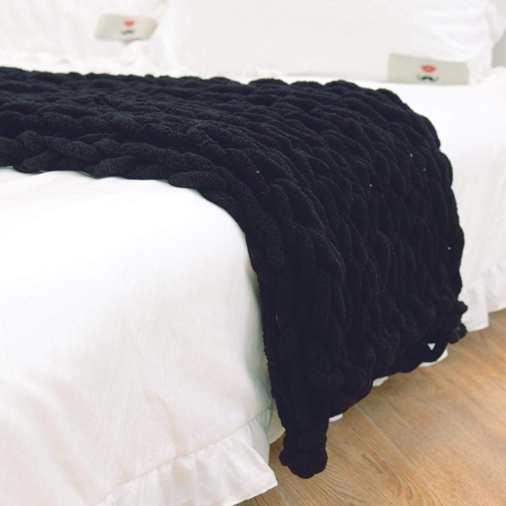 Plaid en grosse maille tressée en fil chenille doux pour canapé, lit et salon – Couverture décorative en tricot pelucheux surdimensionné