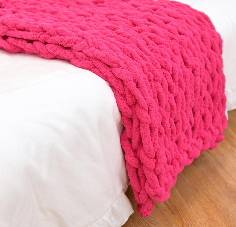 Plaid en grosse maille tressée en fil chenille doux pour canapé, lit et salon – Couverture décorative en tricot pelucheux surdimensionné