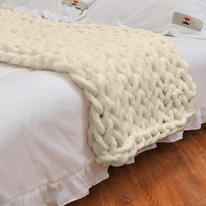 Plaid en grosse maille tressée en fil chenille doux pour canapé, lit et salon – Couverture décorative en tricot pelucheux surdimensionné