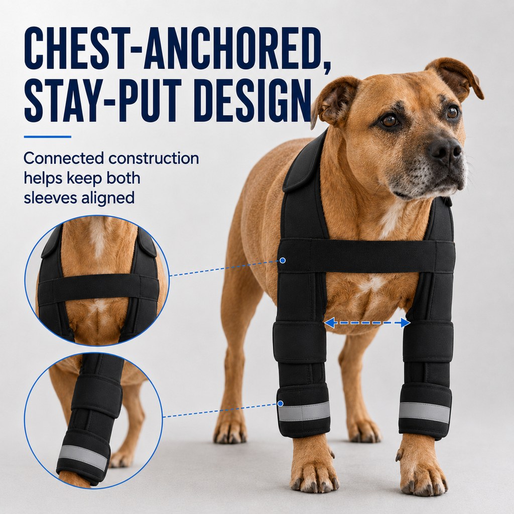 Ortekor Dog Double Front Leg Support Brace for Unsteady Walking - Chest Harness with Internal Metal Support Inserts
