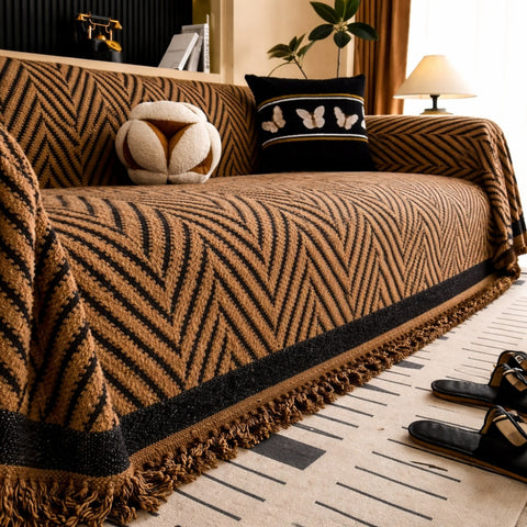 Tassel Chevron Sofa Cover - Microfiber Blend, Modern Design, Machine Washable