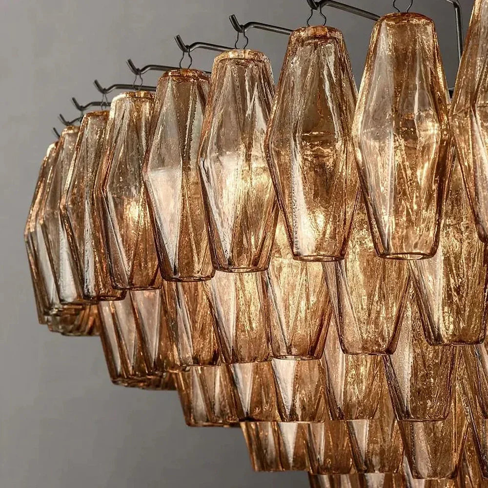 Multi-Tier Crystal Glass Fixture 37-Inch Round Statement Piece for Formal Dining Foyers Entryways Contemporary Homes Adjustable Height Layer
