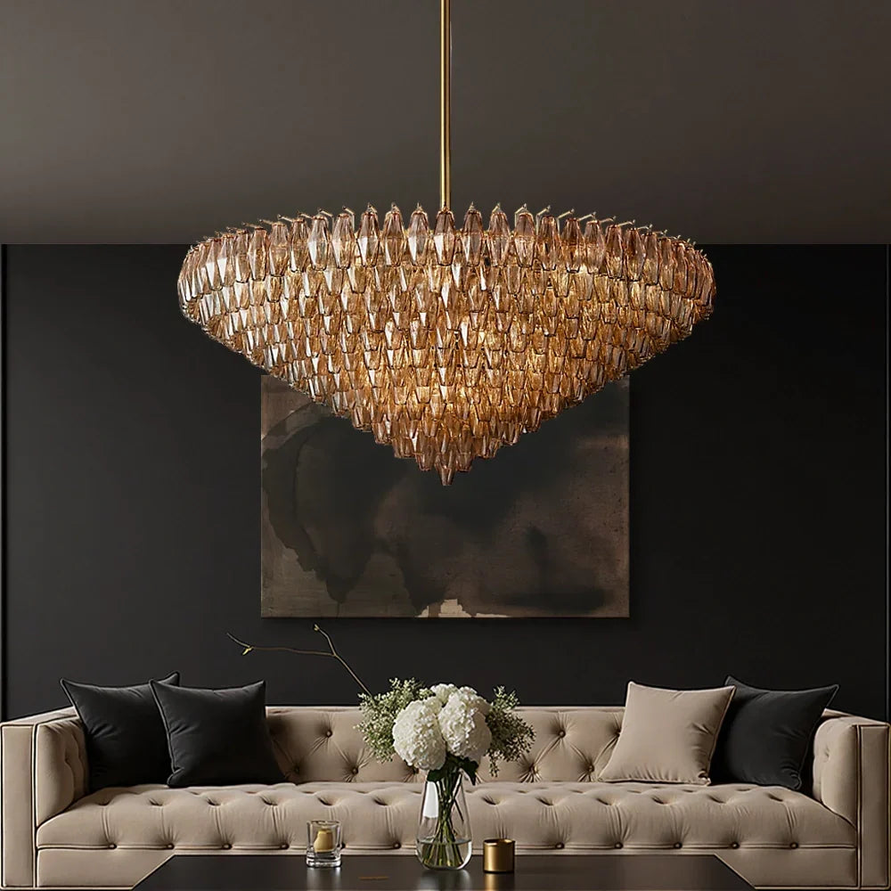 Multi-Tier Crystal Glass Fixture 37-Inch Round Statement Piece for Formal Dining Foyers Entryways Contemporary Homes Adjustable Height Layer