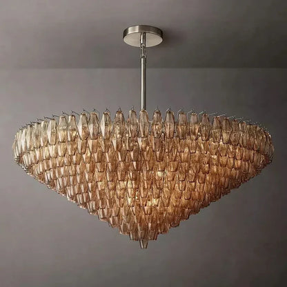 Multi-Tier Crystal Glass Fixture 37-Inch Round Statement Piece for Formal Dining Foyers Entryways Contemporary Homes Adjustable Height Layer