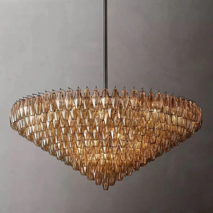 Multi-Tier Crystal Glass Fixture 37-Inch Round Statement Piece for Formal Dining Foyers Entryways Contemporary Homes Adjustable Height Layer